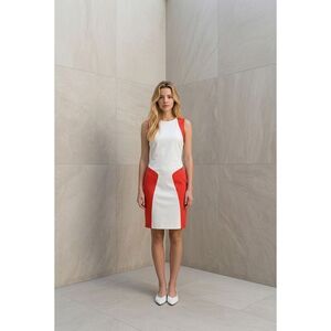 NWT  MSGM Colorblock Bodycon Dress White Orange Sleeveless Italy 4 / 6  (068)